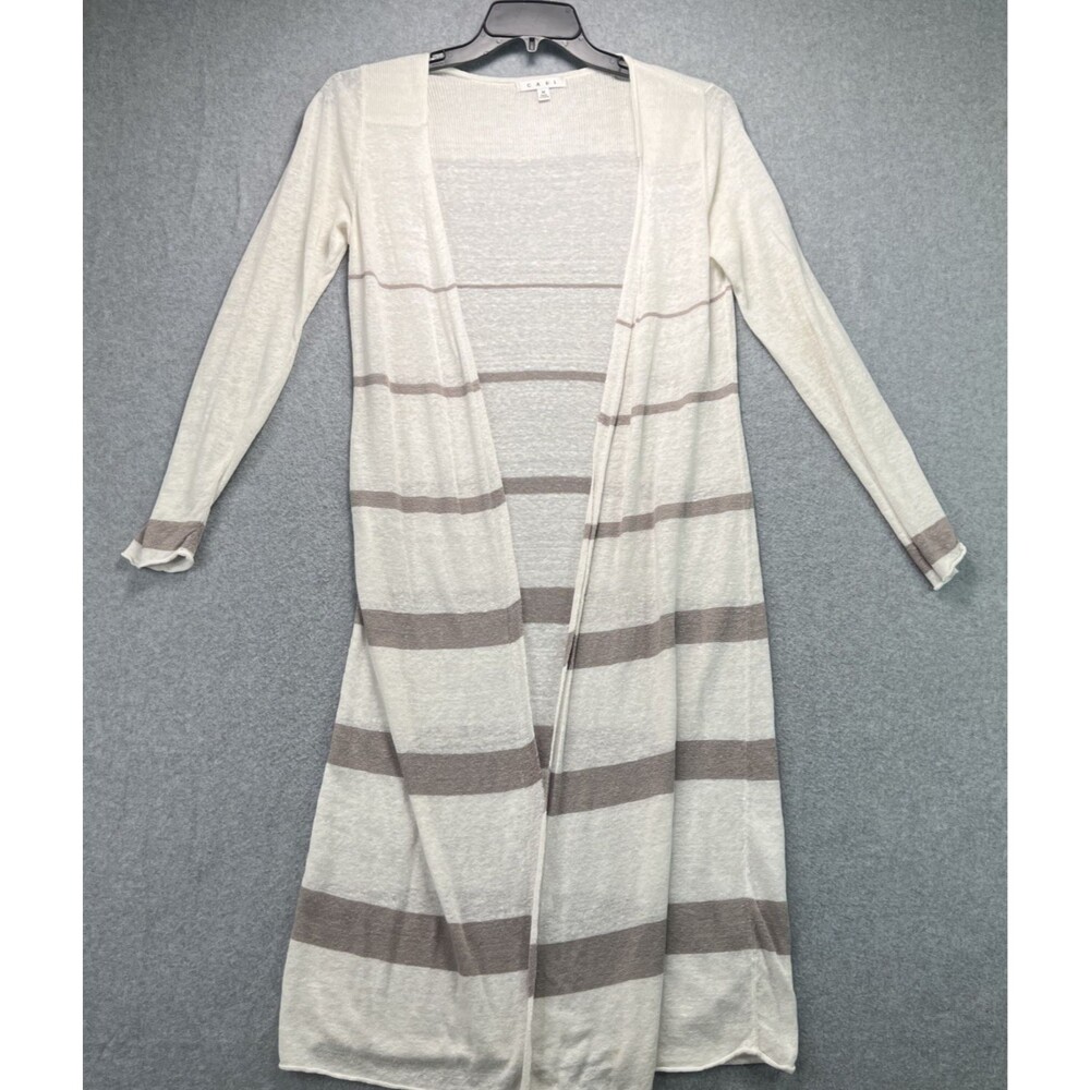 Cabi Bon Voyage Riviera Long Cardigan Sweater Duster Medium Linen Blend Striped